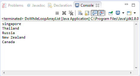 arraylist do while loop sample output