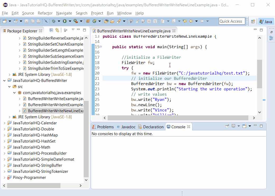 BufferedWriter newLine() method example
