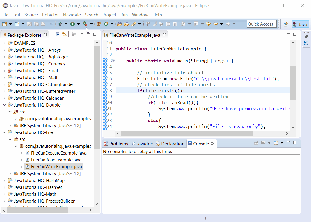 Sample java program to read and write a file