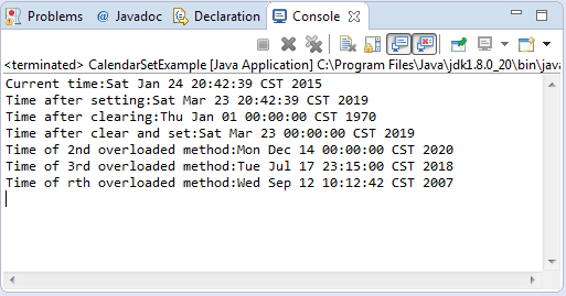 Java Calendar Set Method Example