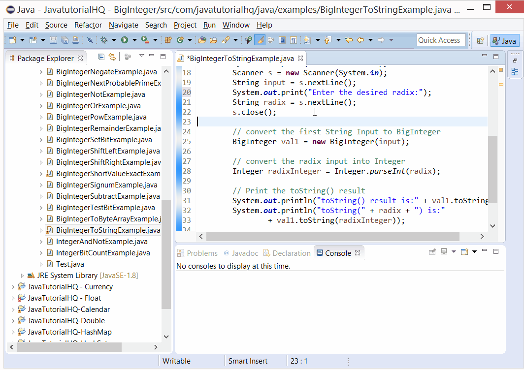 Java BigInteger toString() method example