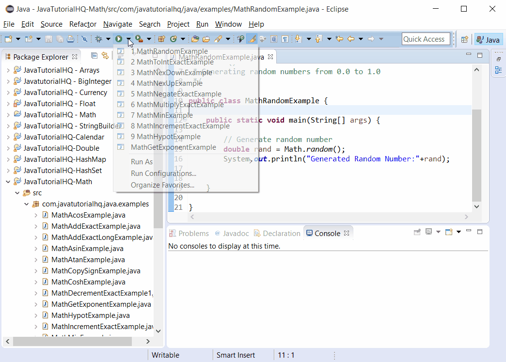 Java Math Random Method Example