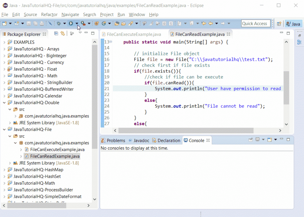 java lang File canRead() example output - Java Tutorial HQ