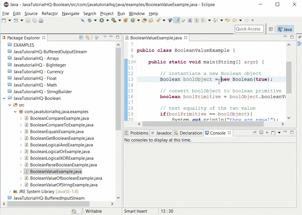 java Boolean booleanValue() example output - Java Tutorial HQ