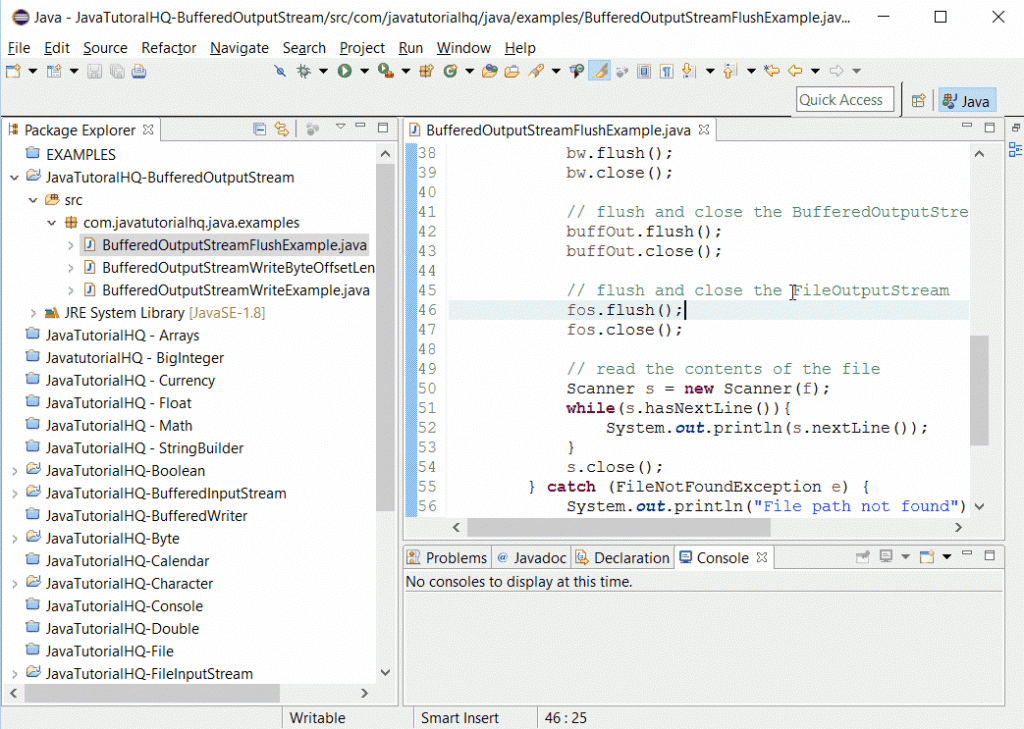 java BufferedOutputStream flush() example output Java Tutorial HQ