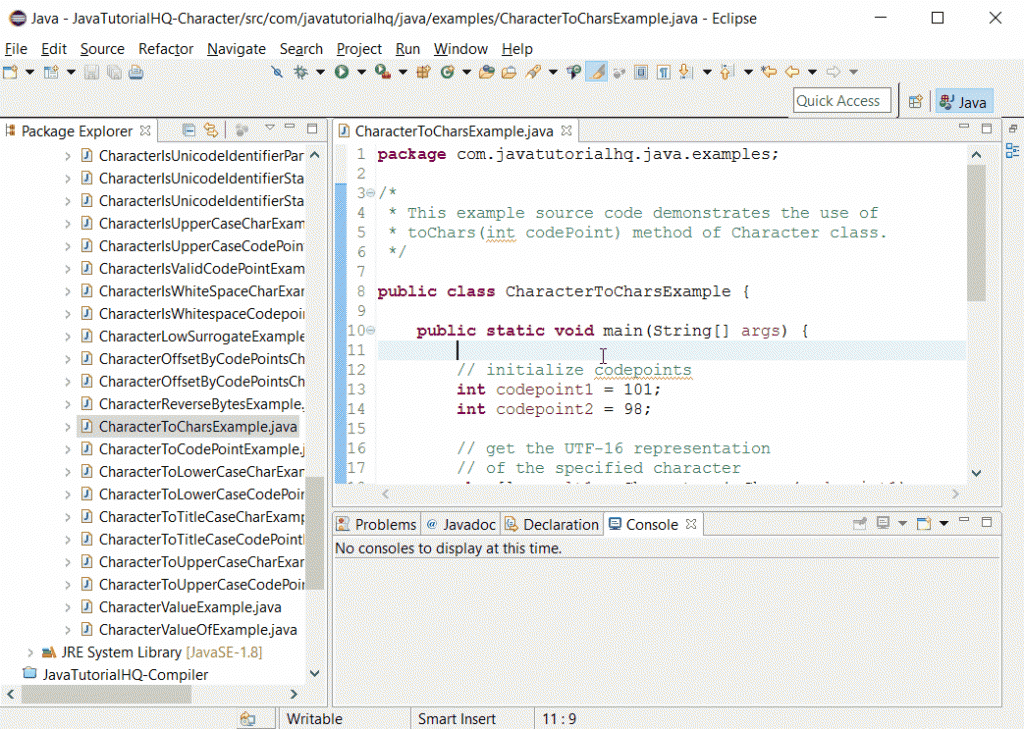 java Character toChars(int codePoint) example output - Java Tutorial HQ