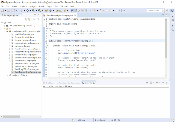 Java Short reverseBytes (short i) method example output - Java Tutorial HQ